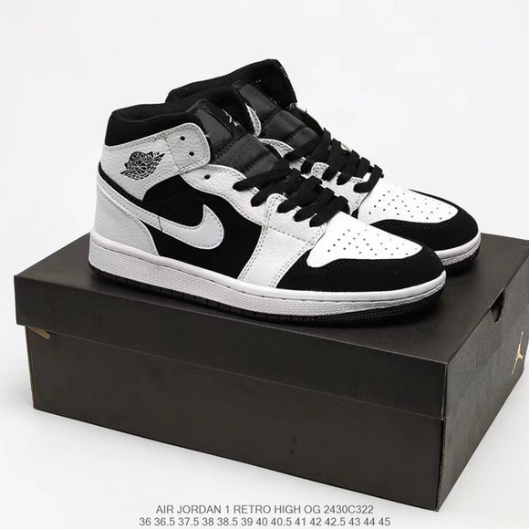 Air Jordan 1 Mid mid-top casual basketball shoes black and white - Picture 1 of 5